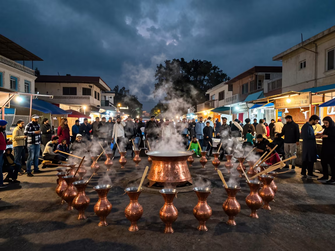 Navruz Sumalak Stirring at Kolkata Night Market in at a night market in Kolkata