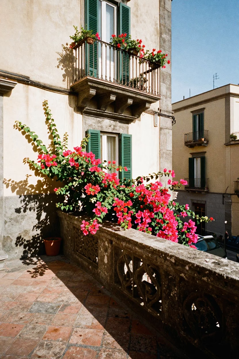Neapolitan Balcony in Naples at The Early Afternoon Light in in Naples, Italy