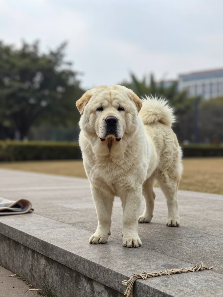 Neapolitan Mastiff in Nanning Park Shade in along a quiet park path with soft open shade and a clean background in Nanning