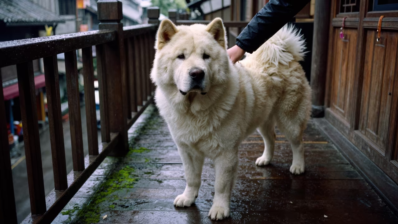 Neapolitan Mastiff Portrait on Shaded Chengdu Porch in on a shaded front porch with boards, railings, and eye-level framing in Kuanzhai Alley, Chengdu