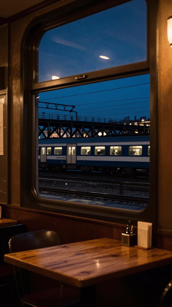 Neapolitan Night Scene with Sleeper Train Windows and Traditional Turkish Coffee Cup in in Naples, Italy