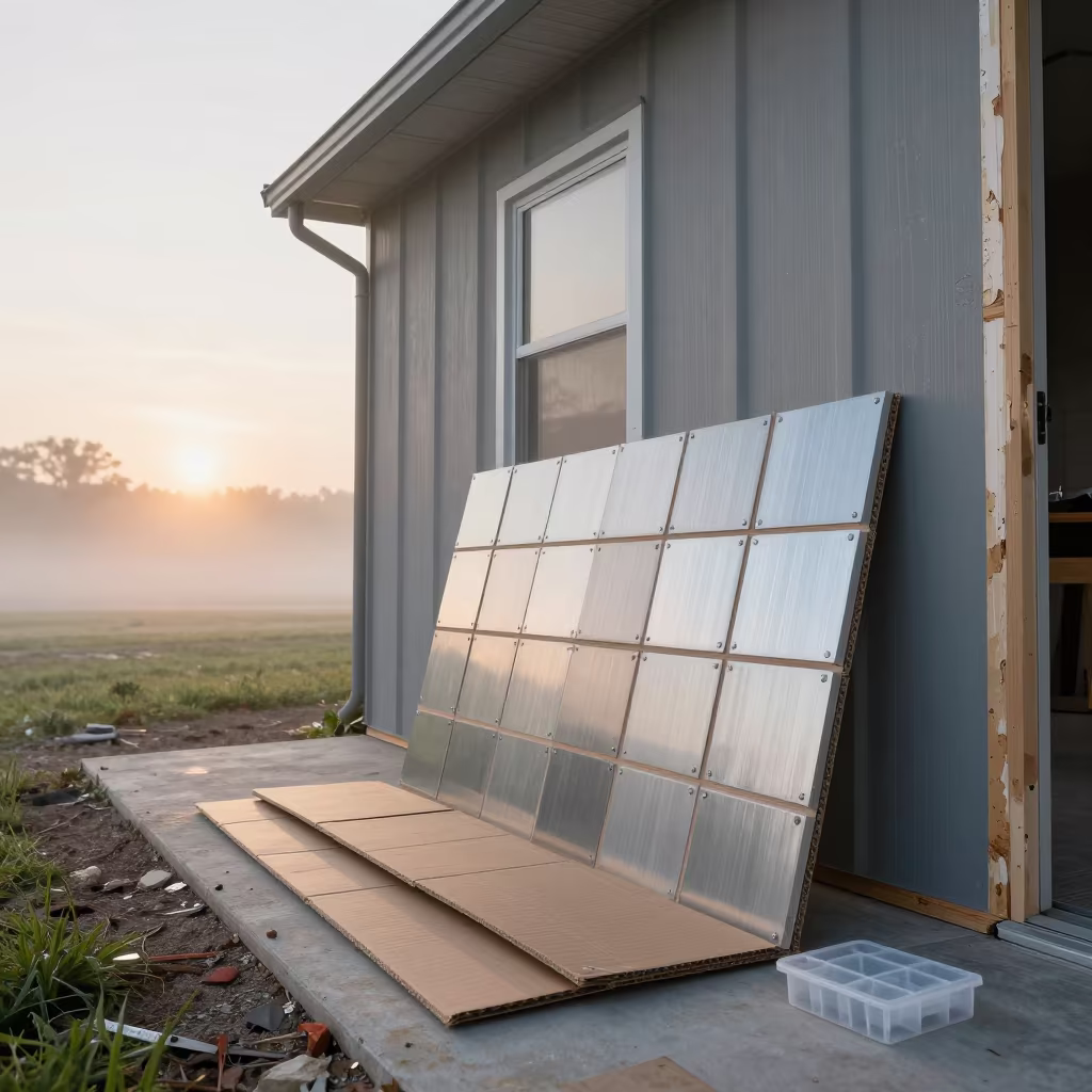 Nebraska Paint Sample Tray at Dawn in beside a framed building shell in Nebraska