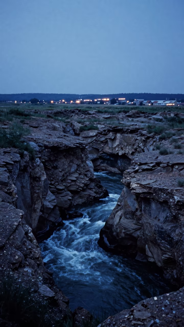 Nebraska River Ridge Blue Hour Landscape in from a ridge above layered foothills in Nebraska