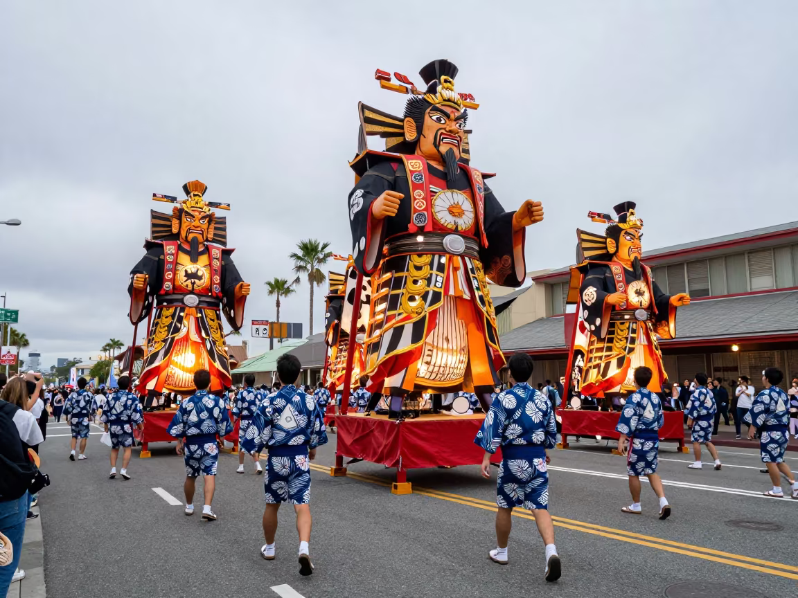 Nebuta Festival Floats in San Diego Street in at a festival street procession in San Diego
