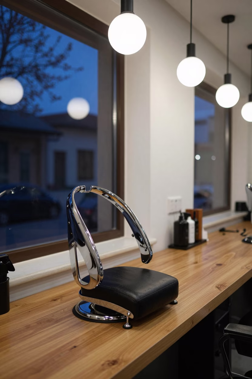 Neck Rest Rack in Denizli Barber Shop Twilight in at a barber station beneath mirror bulbs in Denizli