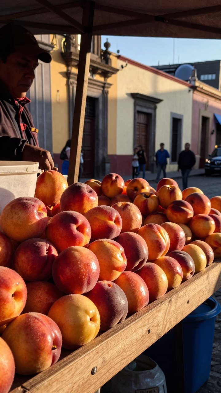 Nectarines Displayed at The Late Afternoon Light in Mexico City in in Mexico City, Mexico