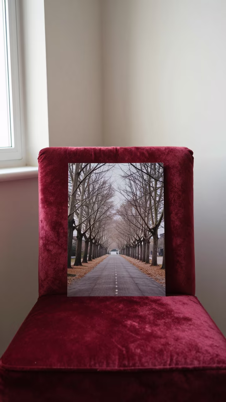 Neem Tree Avenue Shade on Velvet Chair in on a velvet chair in Canterbury