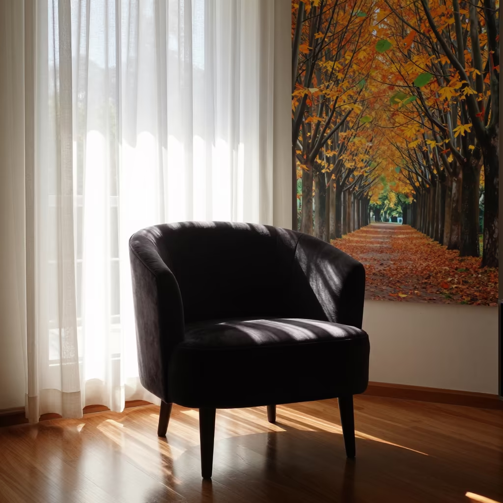 Neem Tree Shade on Velvet Chair Indoor in on a velvet chair in Hohhot
