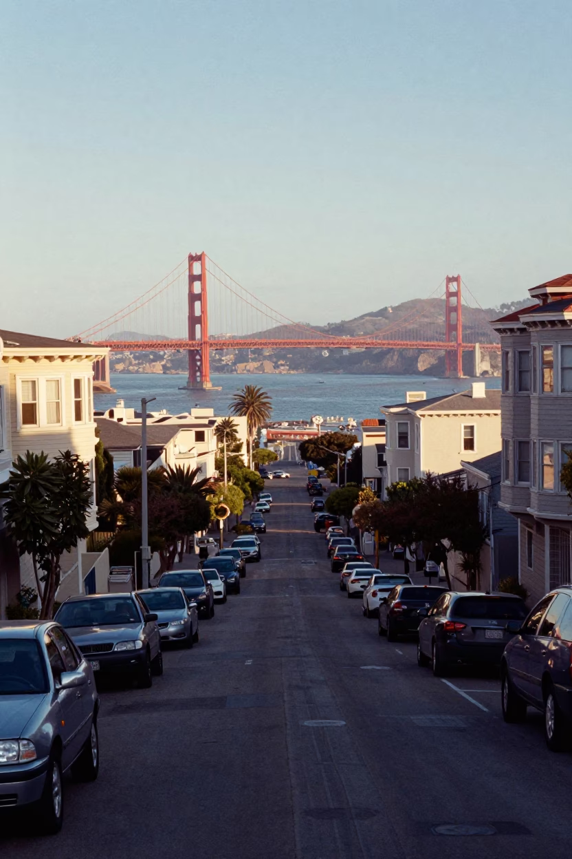 Neighborhood Street in San Francisco at The Late Morning Light in in San Francisco, California, United States