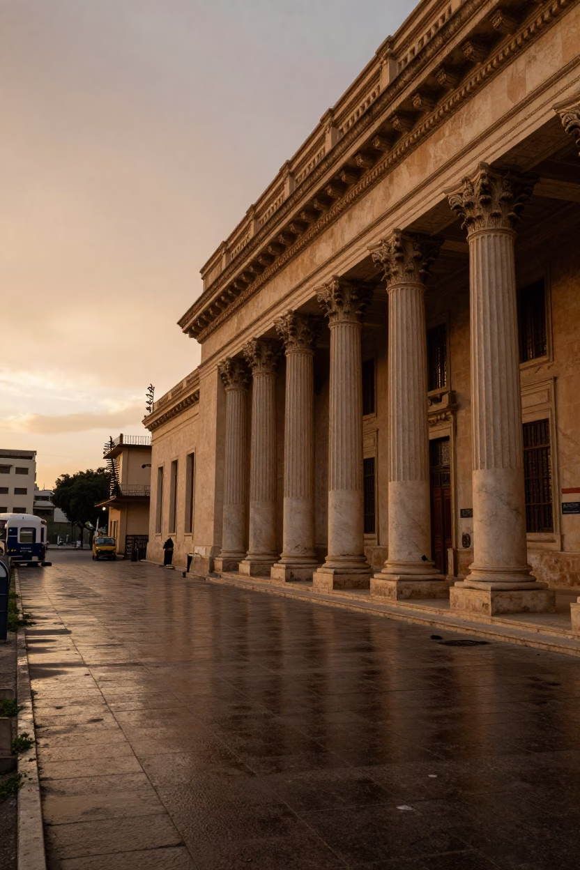 Neoclassical Bank Inside Benghazi Train Terminal in inside a restored train terminal in Benghazi