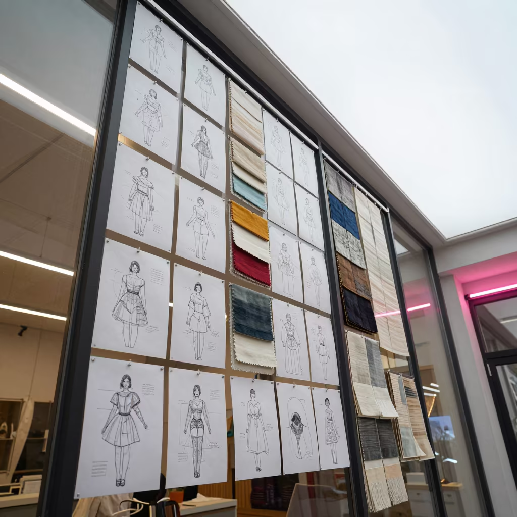 Neon Arcade Fashion Pin Wall with Swatches in along a neon-lit arcade in Kırşehir