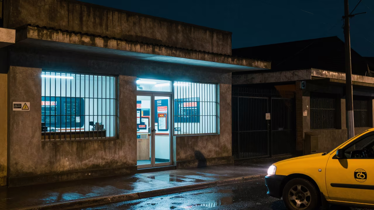 Neon Check Cashing Store Harare Night in outside a corner cafe in Harare
