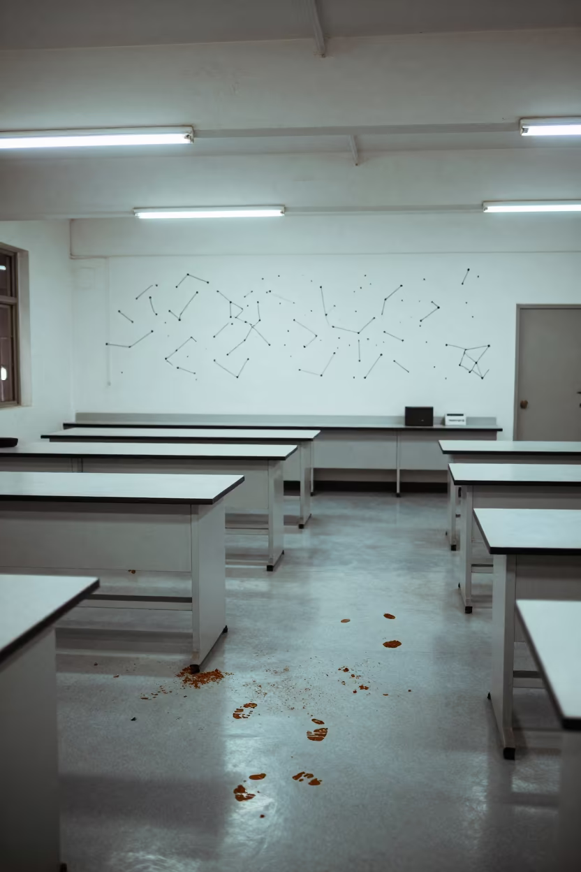 Neon Constellation Mural in Juba School Lab in in a school laboratory in Juba