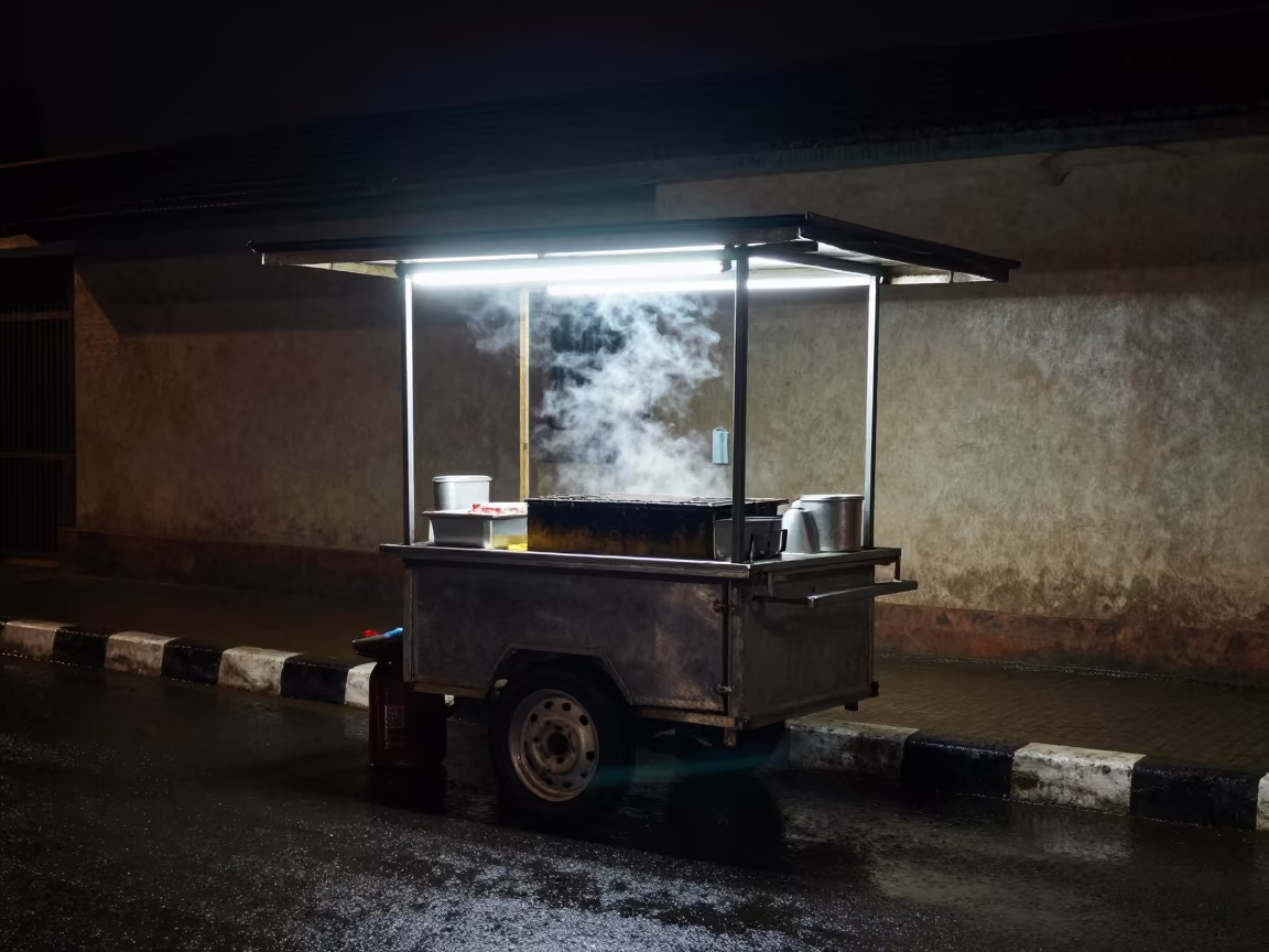 Neon Food Cart Night Ado Ekiti Rain in outside a corner cafe in Ado Ekiti