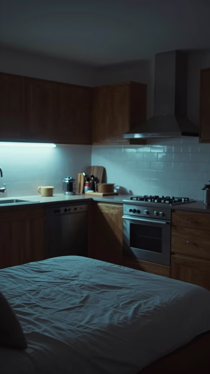 Neon Glow on Blanket Chest Pretoria Kitchen Night in in a cozy kitchen in Pretoria