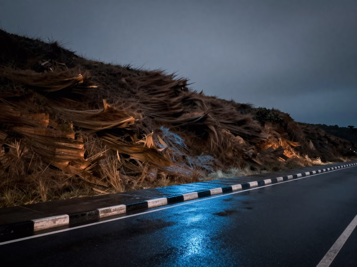 Neon Light on Wet Sidewalk Near Denpasar Escarpment in beneath a wind-cut desert escarpment near Denpasar