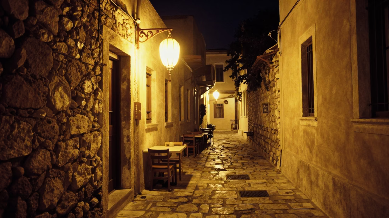 Neon Lit Alleyway in Plaka Athens Greece Night Street Photography in in Athens, Greece