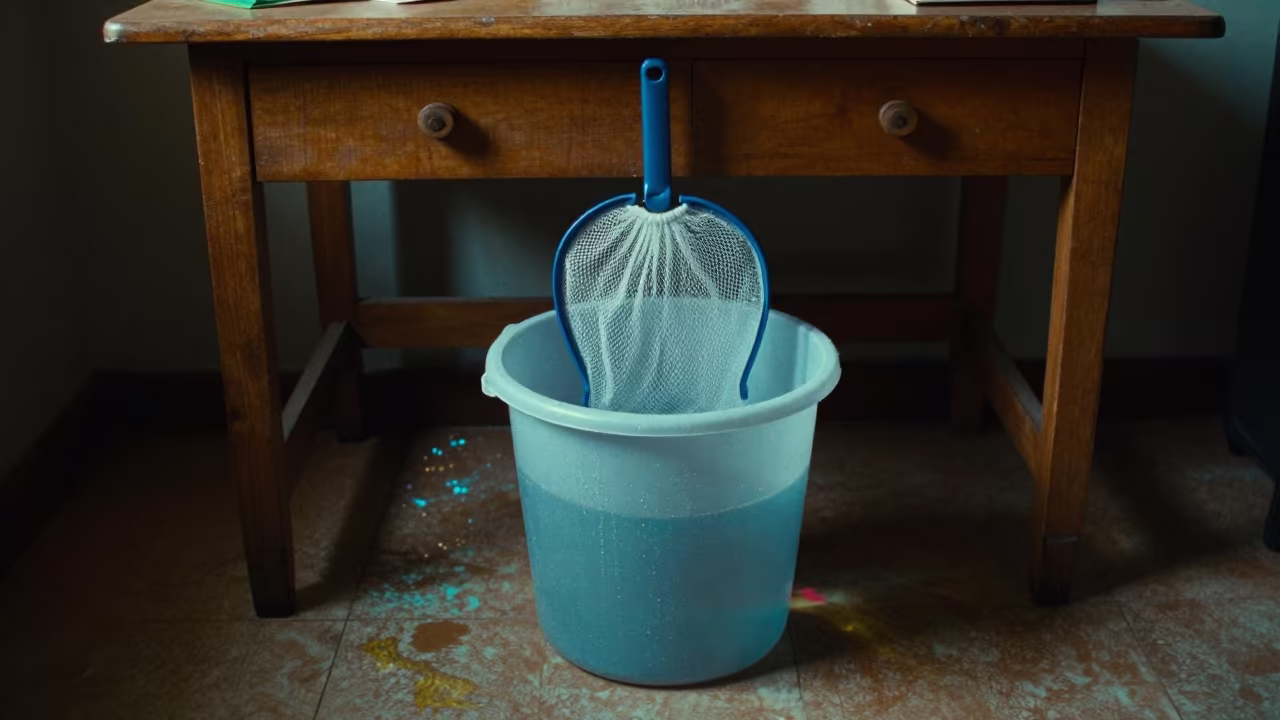 Neon Lit Aquarium Net Bucket on Guwahati Desk in on a writing desk in Guwahati