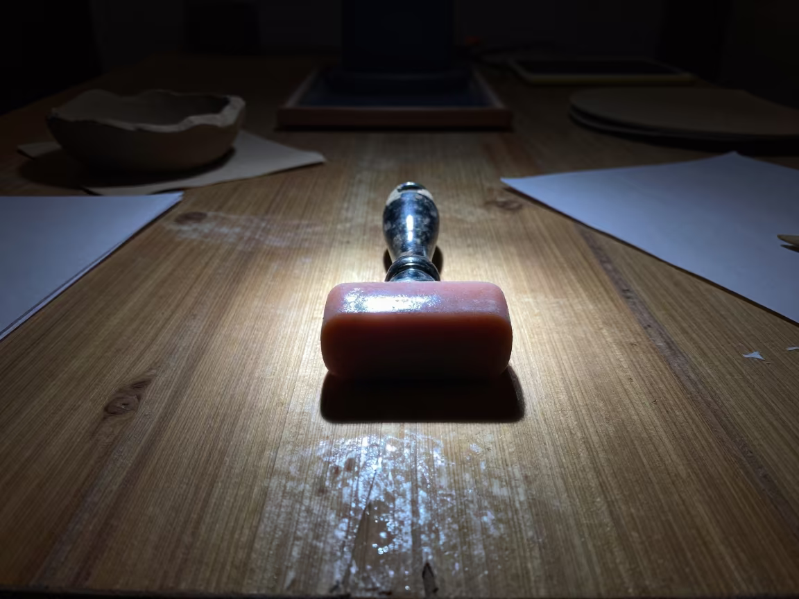 Neon Lit Brayer on Sharjah Workbench in on a wooden workbench near Sharjah