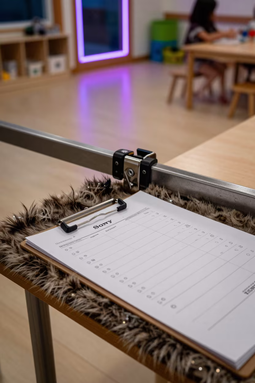 Neon Lit Checklist in Taichung Adoption Room in inside an adoption room in Taichung