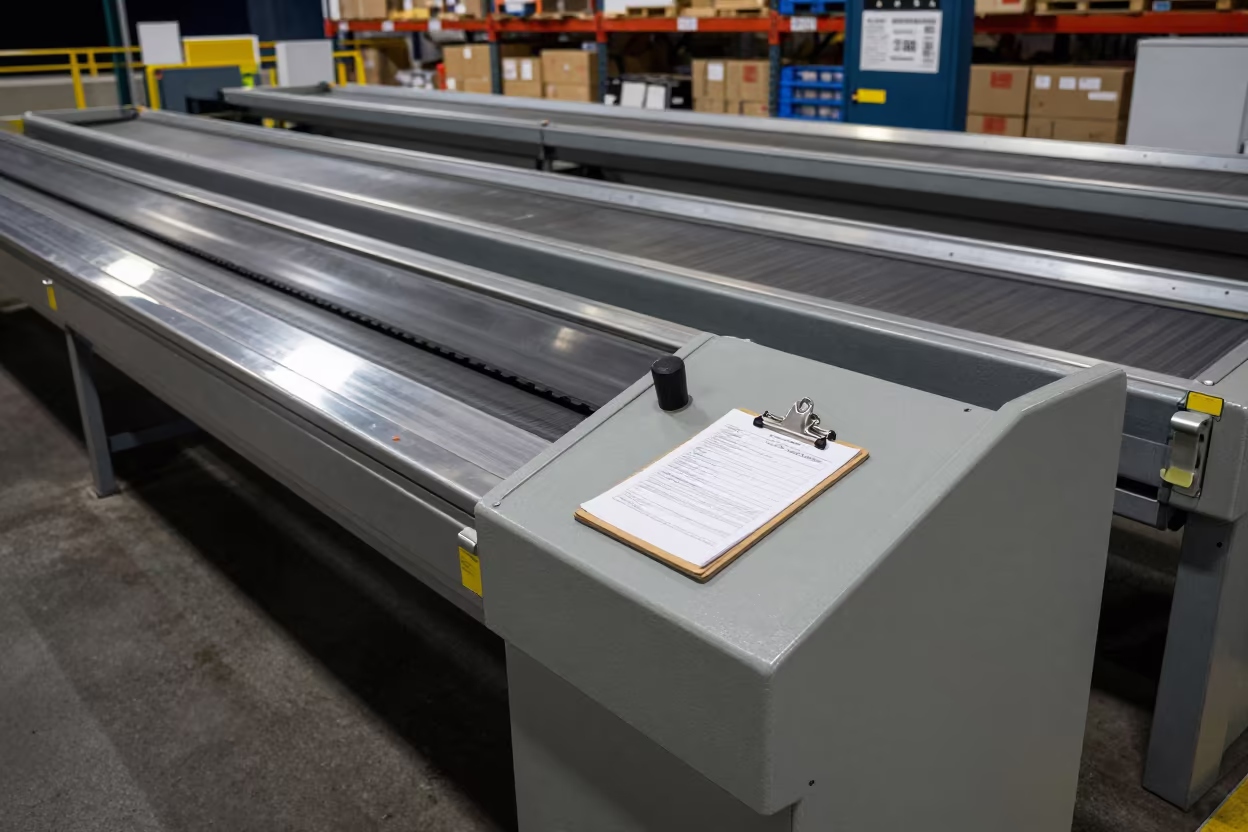 Neon Lit Dock Fan Pedestal Porto Warehouse in at a parcel sorting belt in Bolhao, Porto
