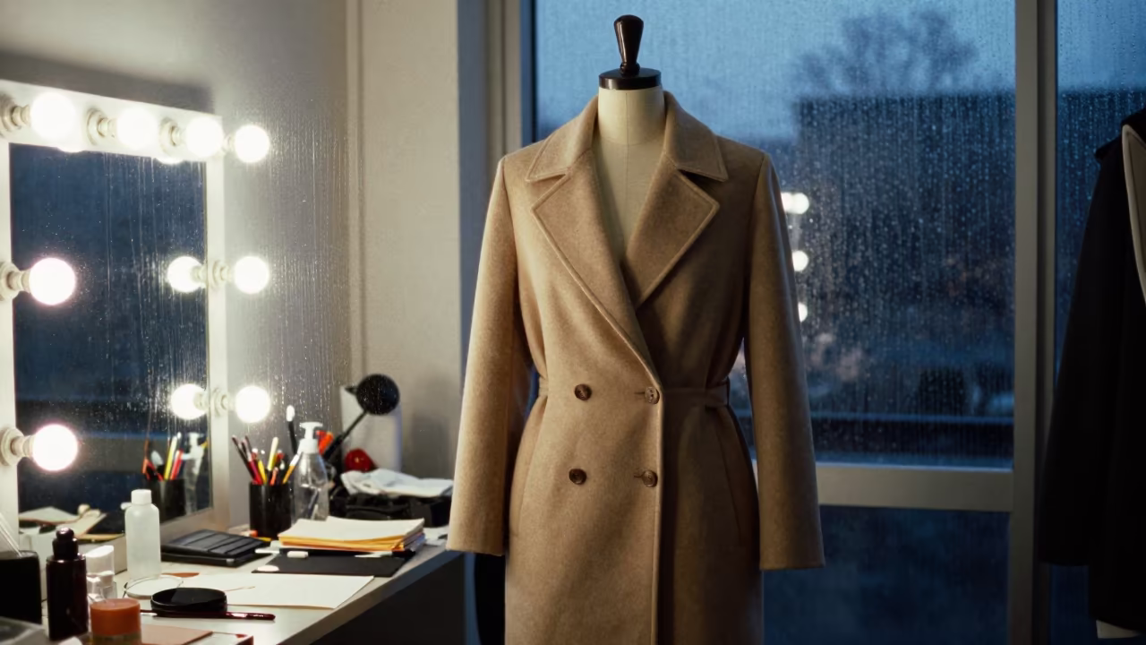Neon Lit Dress Form in Mixco Atelier at Twilight in beside a mirror lined with makeup bulbs in Mixco