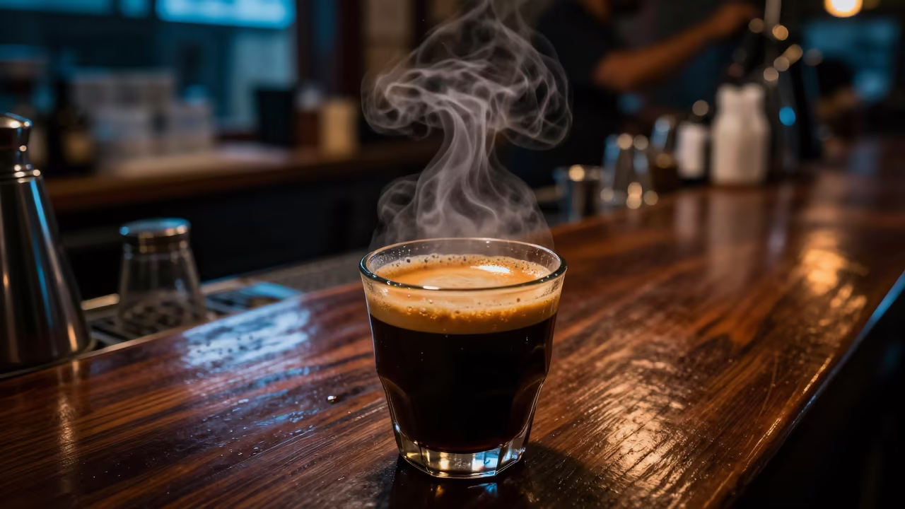 Neon-Lit Espresso Crema Midnight Kollam in at a coffee bar counter in Kollam
