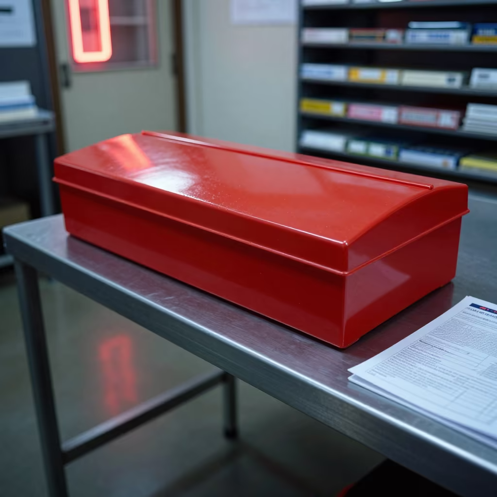 Neon Lit Layaway Box in Tokyo Stockroom in inside a stockroom behind the sales floor in Yanaka, Tokyo