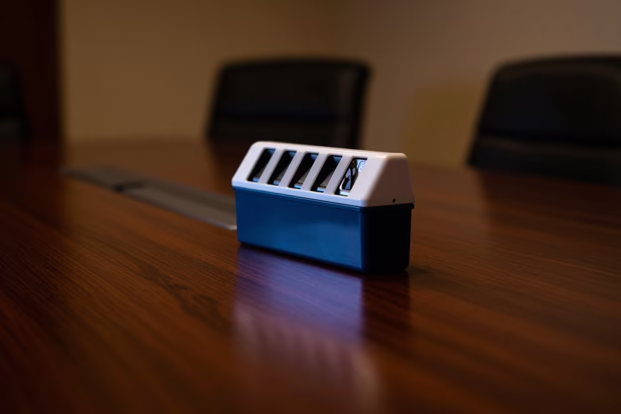 Neon Lit Mail Meter Bin in Night Office in inside a conference room near Oujda