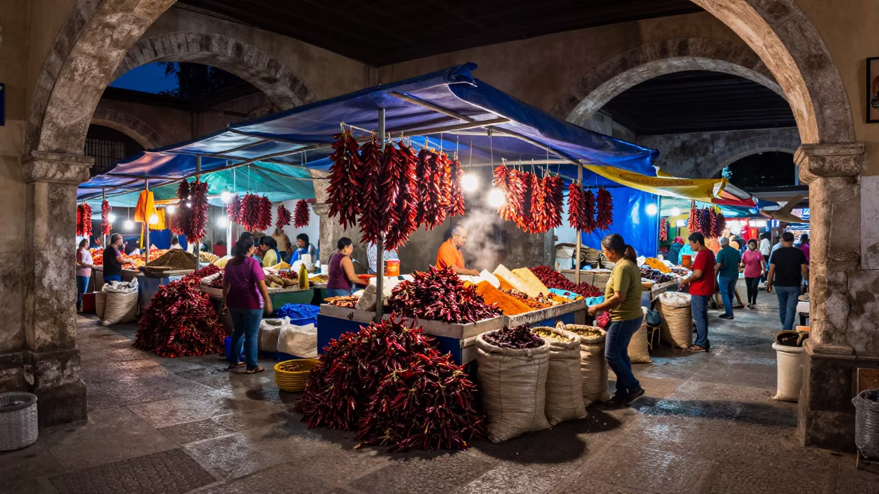 Neon Lit Market Stall Closing Coatzacoalcos in at a market stall in Coatzacoalcos