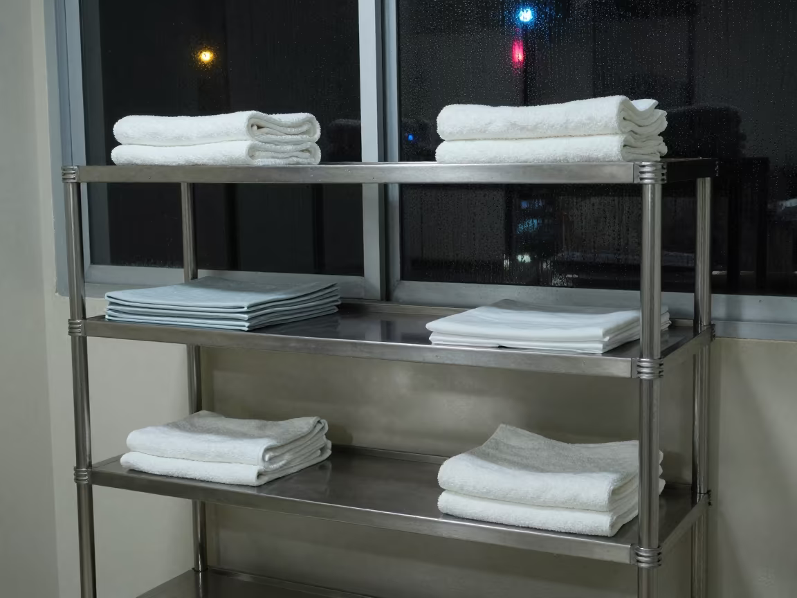 Neon Lit Medical Linens Shelf Night Guayaquil in inside a rehabilitation therapy room in Guayaquil