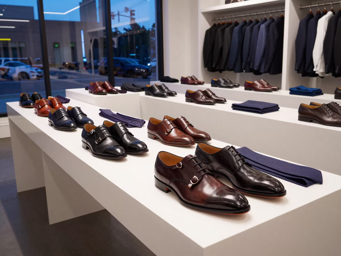 Neon Lit Menswear Showroom with Ties and Straps in inside a couture atelier in San Diego
