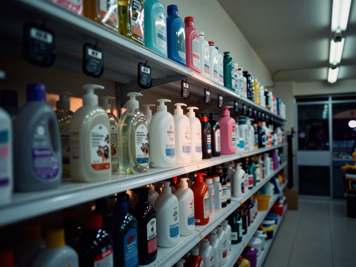 Neon-lit Pet Grooming Shelf with Name Tags in inside a pet store aisle in Tainan