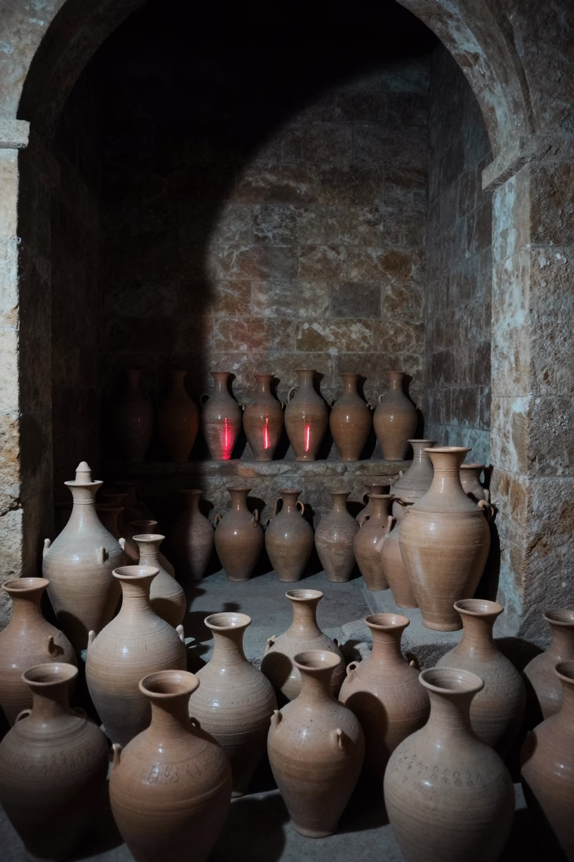 Neon Lit Pottery Market at Night in Kafr el-Dawwar in in a ceremonial alcove in Kafr el-Dawwar