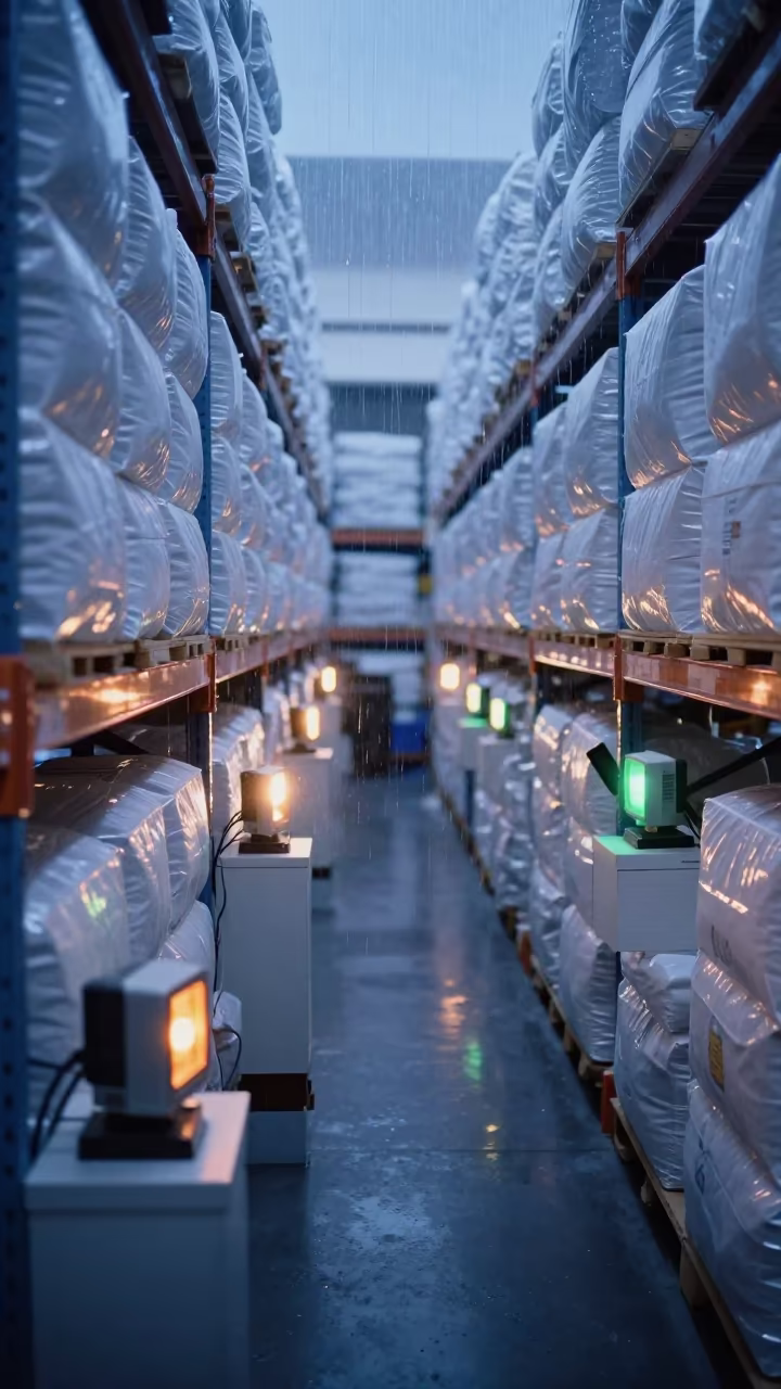 Neon Lit Route Pouch Cubby in Kuwait Warehouse in inside a warehouse aisle in Kuwait City
