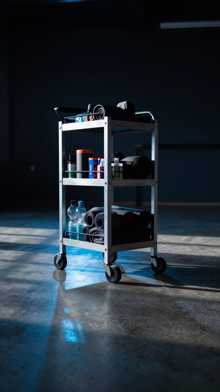 Neon Lit Yoga Studio Taping Caddy Blue Hour in inside a yoga studio before the session begins in New York