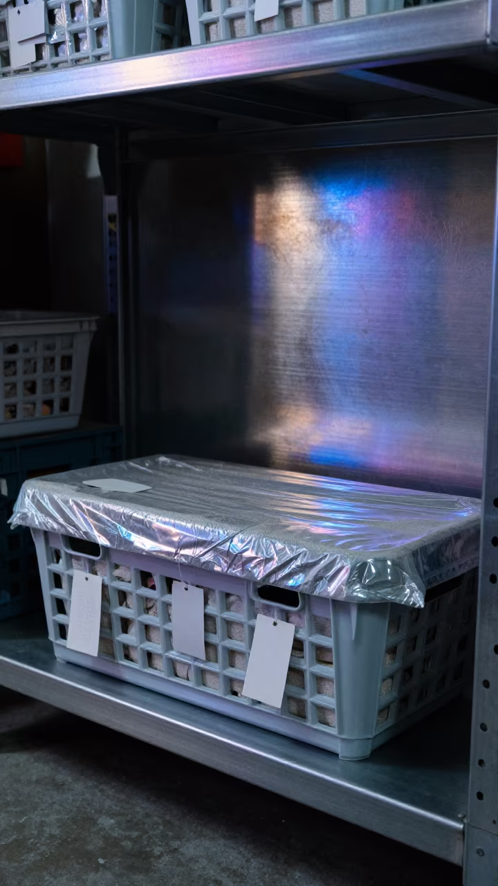Neon Reflected Bench with Basket Wrapping Tools in on a workshop shelf in Durban