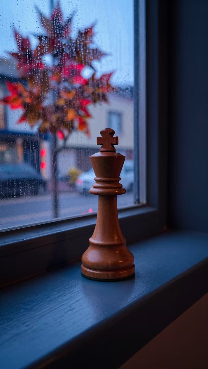 Neon Reflected Chess King in Valparaiso Shop in on a painted display ledge in El Puerto, Valparaiso