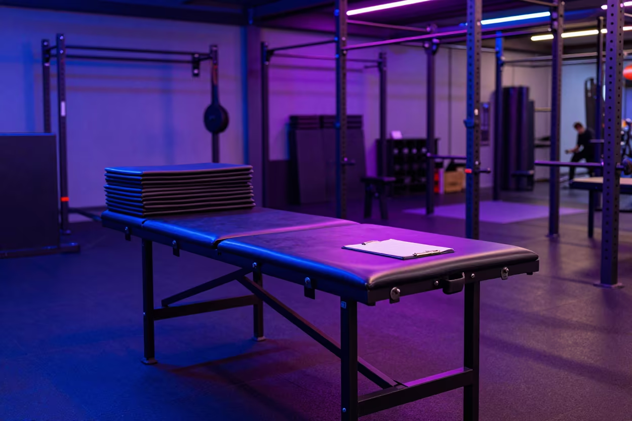 Neon Reflected Desk in Guiyang Strength Room Twilight in inside a strength room in Guiyang