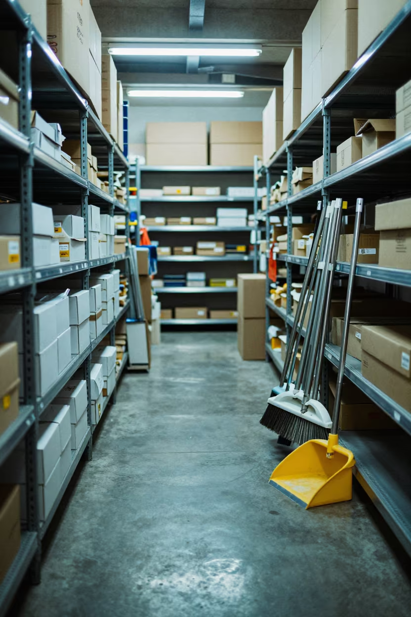 Neon Reflected Dock Broom Closet Marseille in at a fulfillment packing station in Marseille