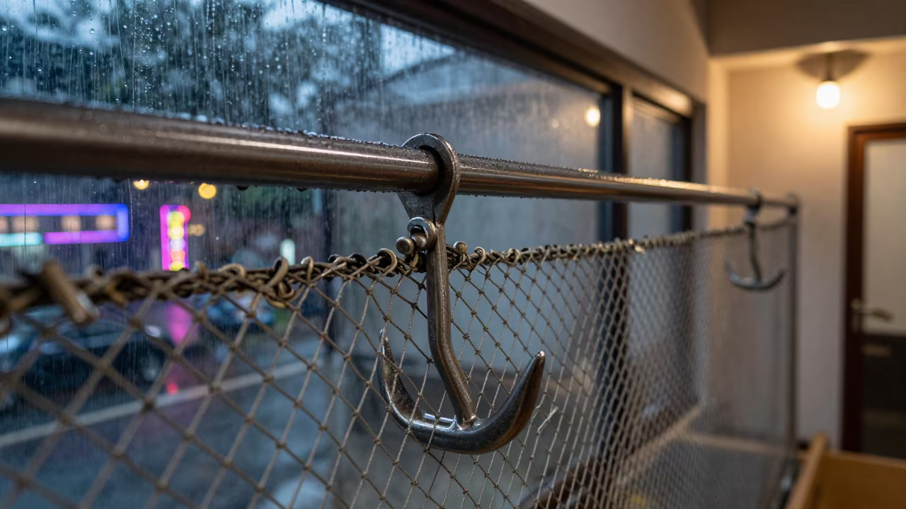Neon Reflected Fish Net Rail in Srivijayapuram Adoption Room in inside an adoption room in Srivijayapuram