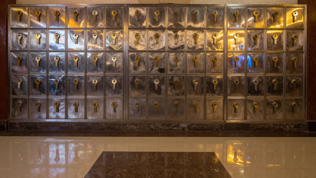 Neon Reflected Key Locker in Hyderabad Hotel Lobby in inside a hotel lobby near Hyderabad