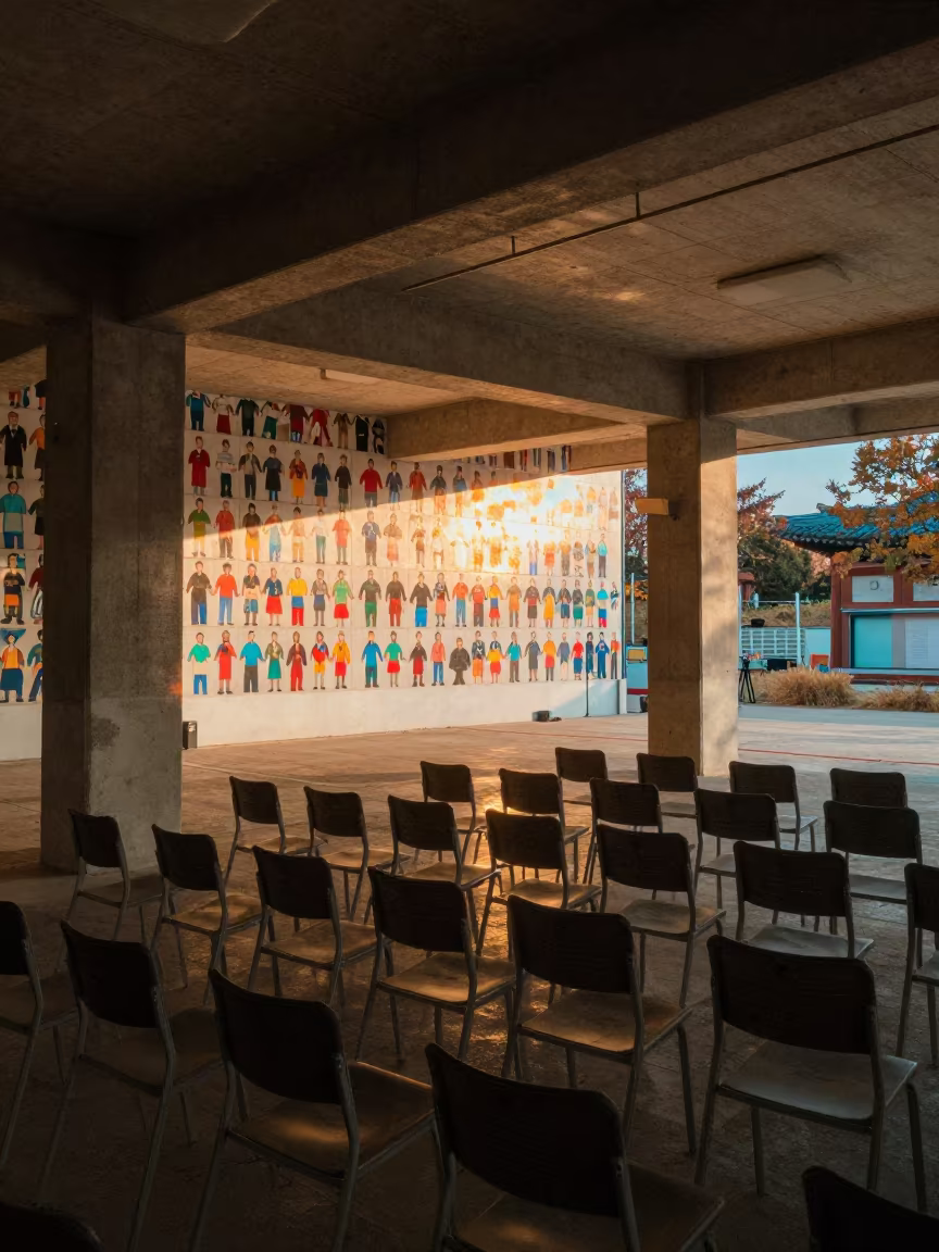 Neon Reflected Mural Grid Daejeon Forum in in a community center hall in Daejeon