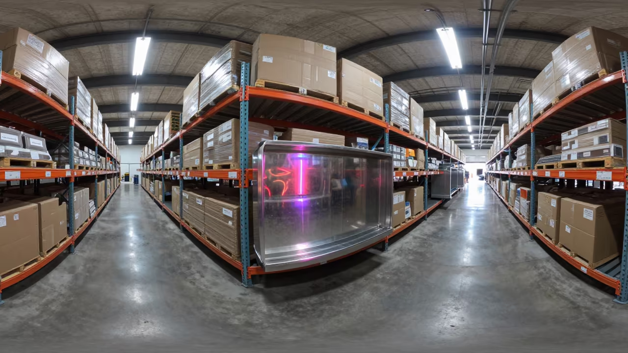 Neon Reflected Tail Clip Bin in Chiba Warehouse in at a fulfillment packing station in Chiba