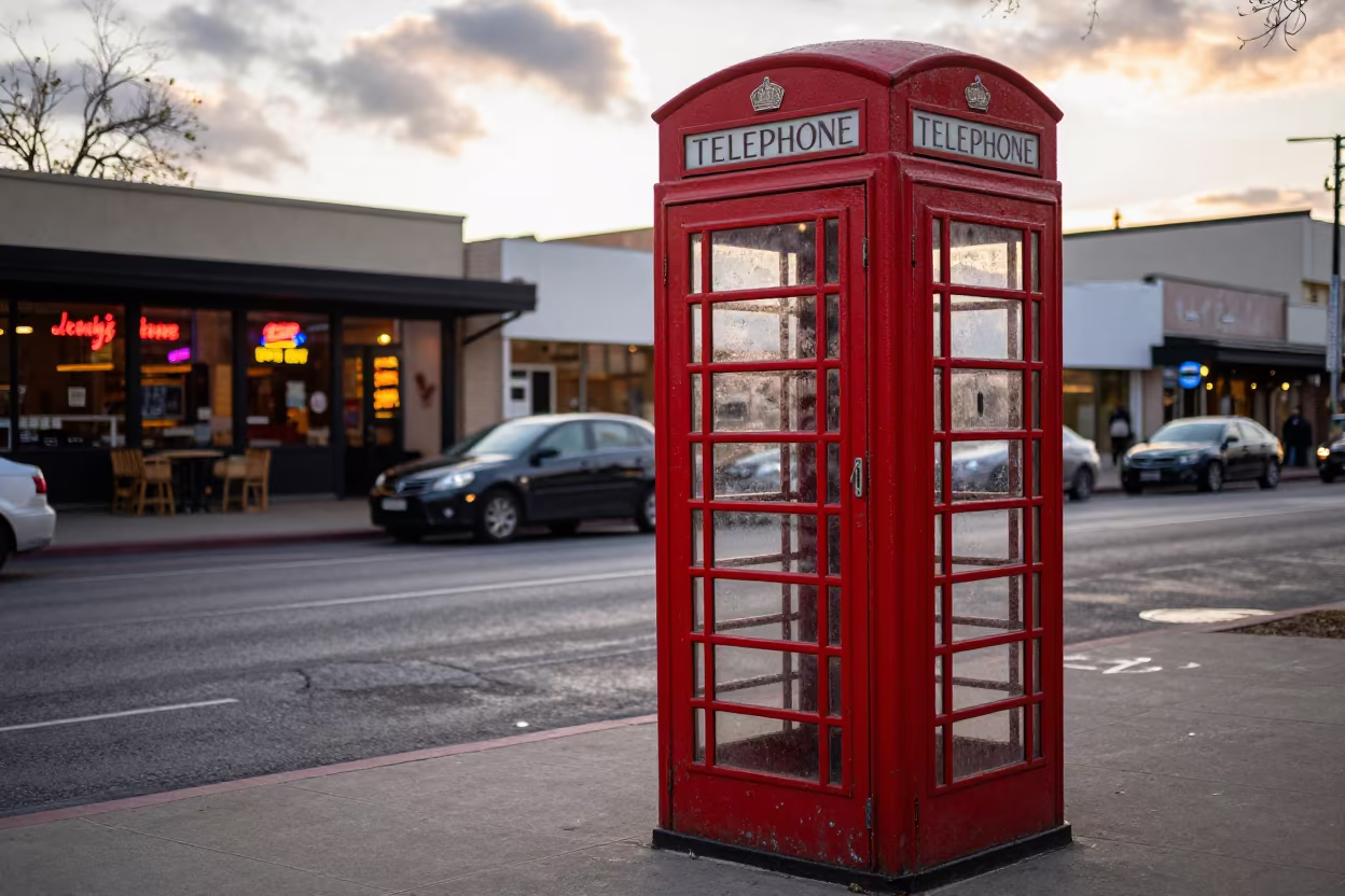Neon Reflection in Condensed Phone Booth Luxor in outside a corner cafe in Luxor