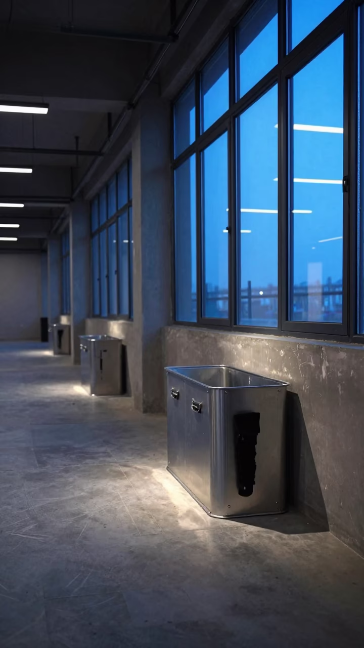 Neon Reflection on Wash Bin in Hohhot Gym in inside a climbing gym warmup zone in Hohhot