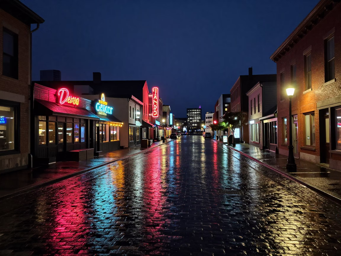 Neon Reflections after dark in Halifax in in Halifax, Nova Scotia, Canada