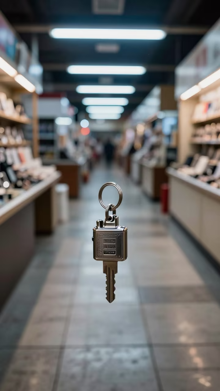 Neon Reflections on Fragrance Tester Key Ring in at a jewelry counter inside a covered bazaar in Melville, Johannesburg