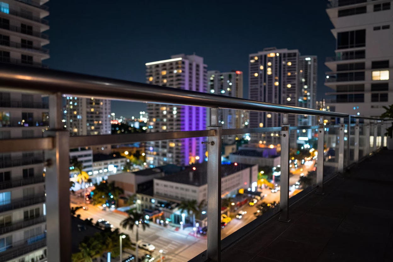 Neon Reflections on Brushed Steel at Night in Miami Florida in in Miami, Florida, United States