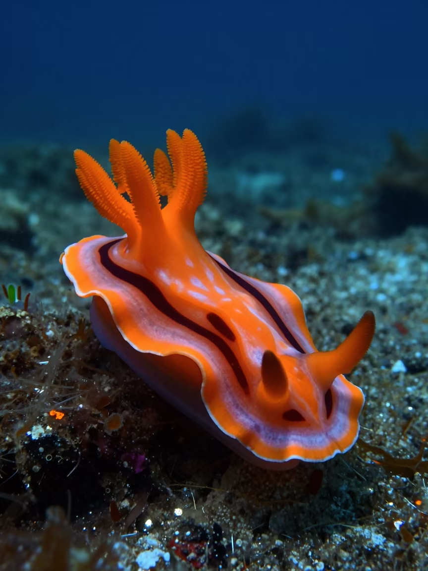 Neon Sea Slug Silhouette Against Orange Light in beside a volcanic drop-off in Florida
